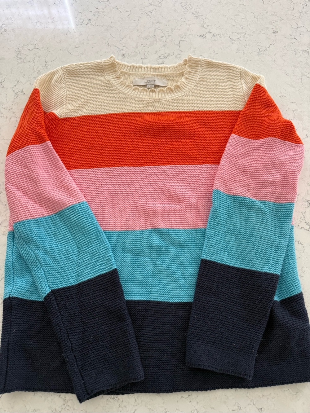 LOFT Striped Crewneck Sweater in Cream, Red, Pink, Blue, Navy